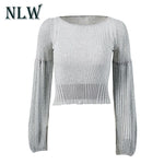 Fashion Lantern Sleeve Crop Women