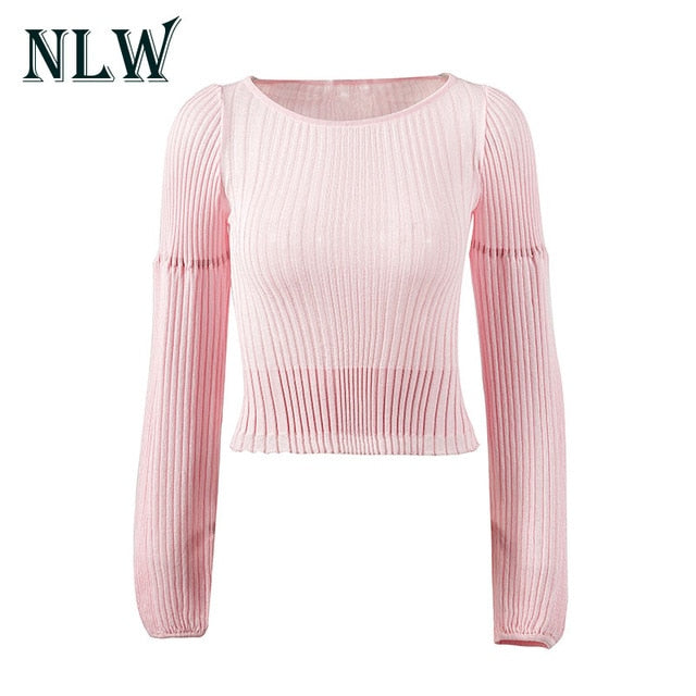 Fashion Lantern Sleeve Crop Women