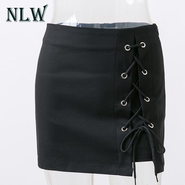 Black Sexy Lace Up Skirt Women