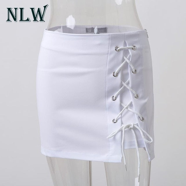 Black Sexy Lace Up Skirt Women