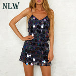 Deep V Sequin Spaghetti Sexy Short Dress Women