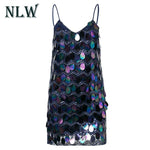 Deep V Sequin Spaghetti Sexy Short Dress Women