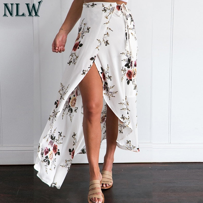 White Print Skirt Summer Beach Holiday Wrap Skirt