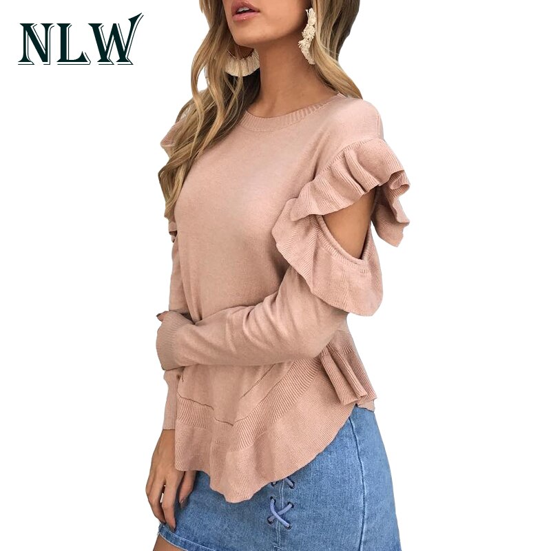Fashion Ruffles Cold Shoulder Women