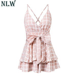 White Ruffle Plaid Jumpsuits Rompers women
