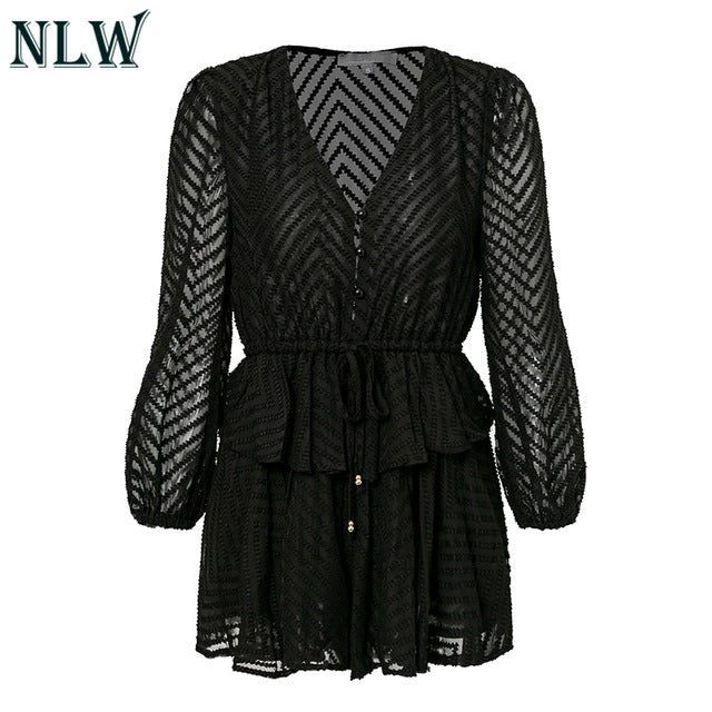 Ruffle Layered Long Sleeve Jumpsuit Romper Women