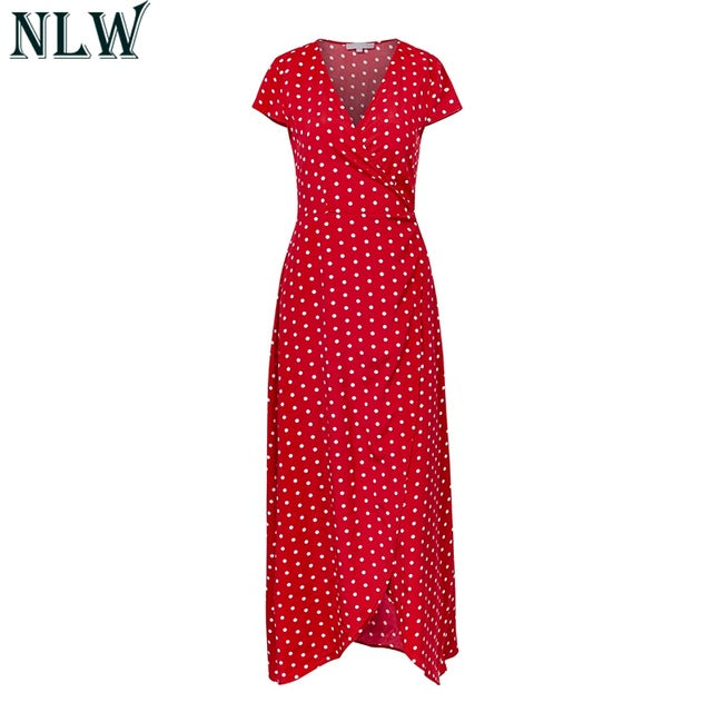 Red Maxi Elegant Polka Women Dress