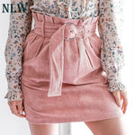 Pink High Waist Corduroy Mini Skirt Women