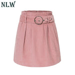 Pink High Waist Corduroy Mini Skirt Women