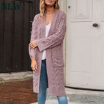 Chenille Wool Long Pink Cardigans Women