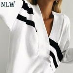 Striped White Autumn Winter Sweater Women