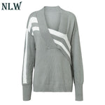 Striped White Autumn Winter Sweater Women