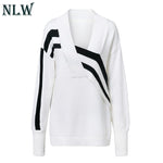 Striped White Autumn Winter Sweater Women