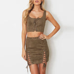 Lace Up Tank Crop Top And Mini Skirt