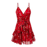 Elegant Red Print Short Dress Women