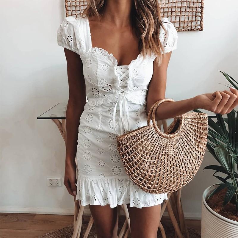 Embroidery Lace White Dress