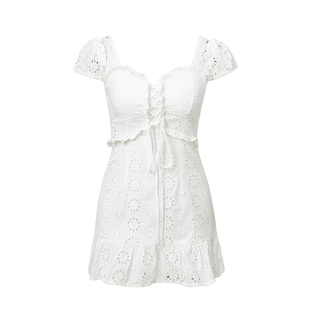 Embroidery Lace White Dress