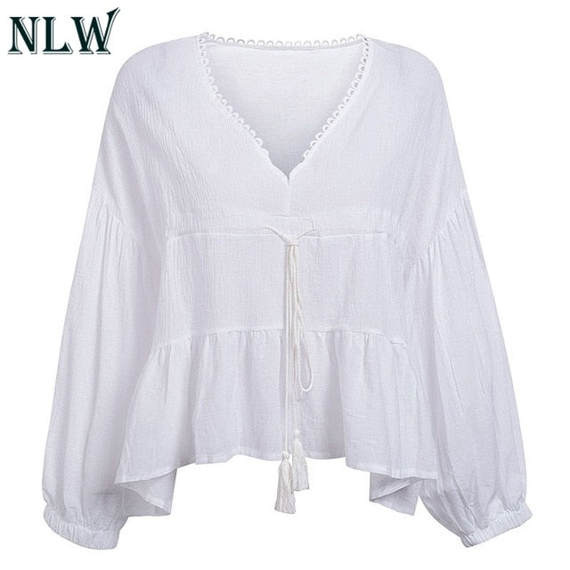 Vintage White Lace up Blouse Girls