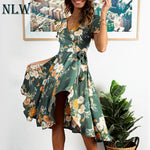 Women Elegant Green Print Floral Dress