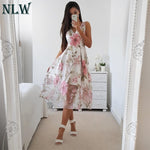 Mesh Print Midi Dress Floral Summer Sundress Women