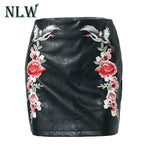 Embroidery Black Faux Leather Women