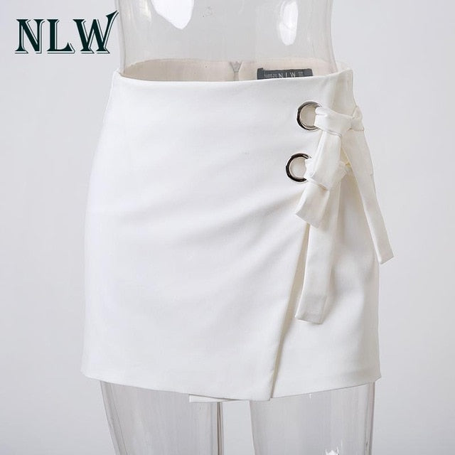 White Sexy Lace Up Skirt Women