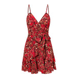 Elegant Red Print Short Dress Women