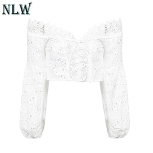 White Lace Off Shoulder Women Blouse