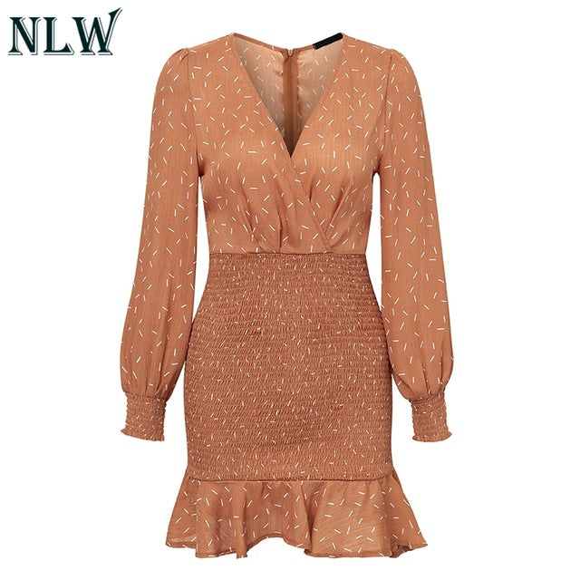 Long Sleeve Ruffles Women Dress