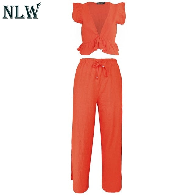 NEW Orange Crop Tops and Pants Suit Women