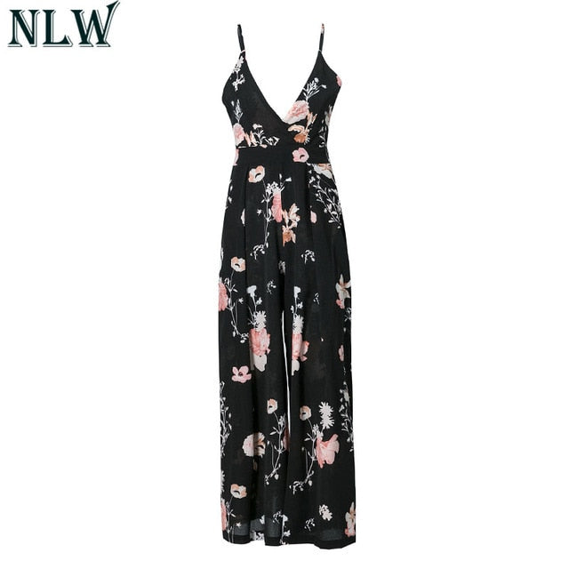 Pink Floral Summer Jumpsuits Elegant Women