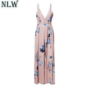 Pink Floral Summer Jumpsuits Elegant Women