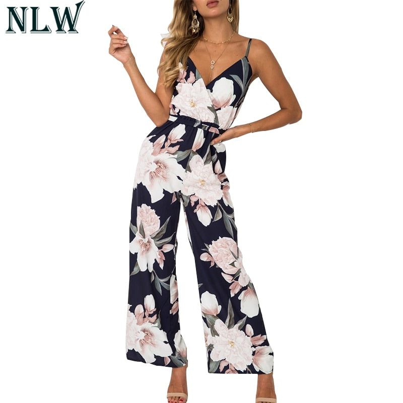 Boho Floral Summer Jumpsuit  Strap Sexy Long Romper Women