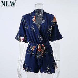 White Print Romper Jumpsuit Women