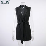 White Black Long Vest Blazer Women