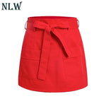 Solid Red High Fashion Belt Tie Shorts Summer