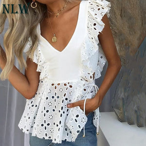 Summer Elegant White Embroidery Women