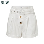 Casual Solid White High Waist Ruffle Women