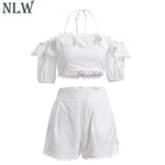 Summer White Polka Dot Lace Women's Set Casual Ruffle