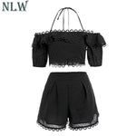 Summer White Polka Dot Lace Women's Set Casual Ruffle