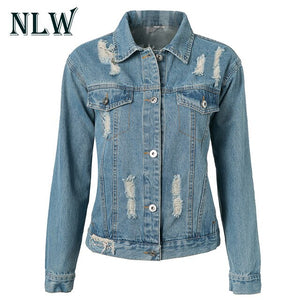 Blue Vintage Ripped Basic Denim Jacket