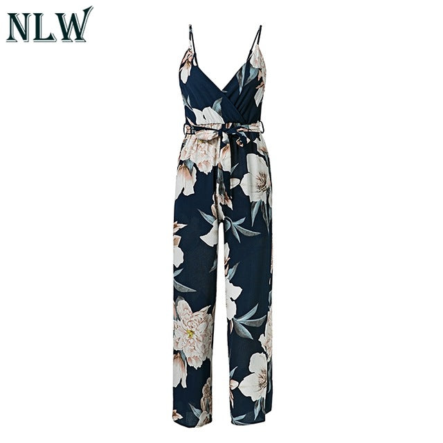 Boho Floral Summer Jumpsuit  Strap Sexy Long Romper Women