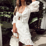 Vintage White Embroidery Short Dress Women