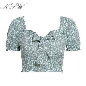 Print Women Crop Top Vintage Femme Green