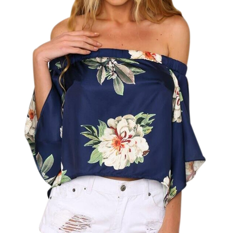 Floral Off Shoulder Bat Blouse