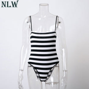 White Black Strap Bodysuit