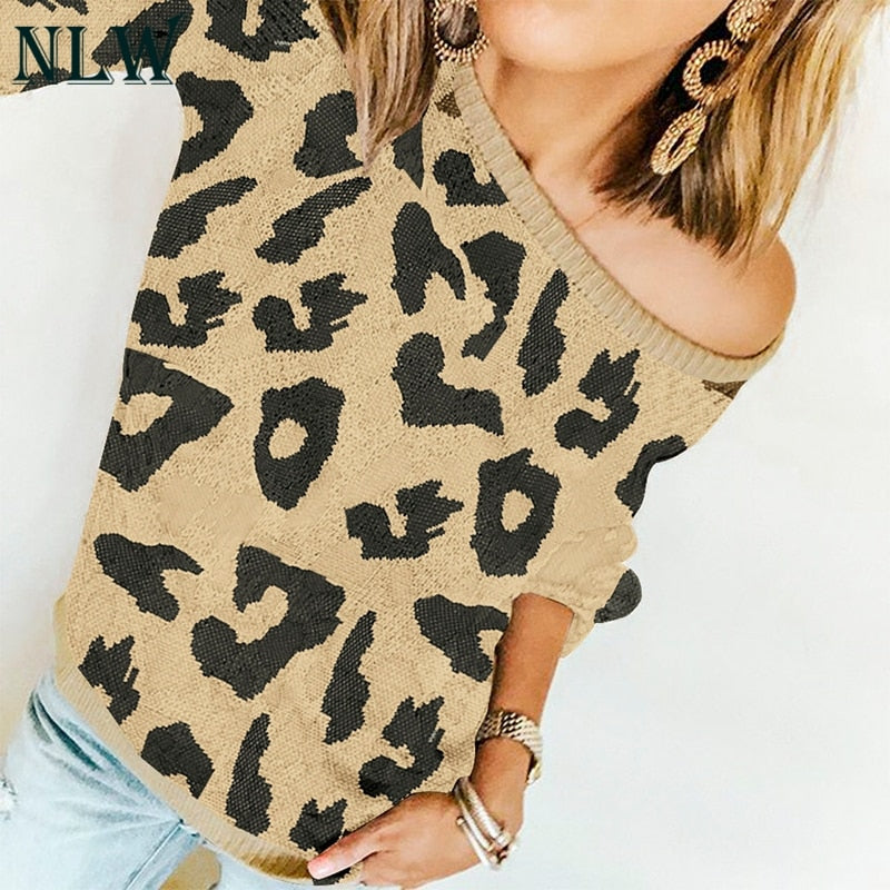 Winter Women Sweaters Leopard Print Casual