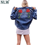 Blue Rose Embroidery Denim Jacket