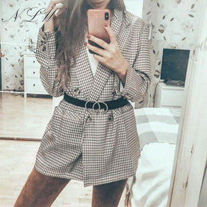 Plaid Long Blazer Women